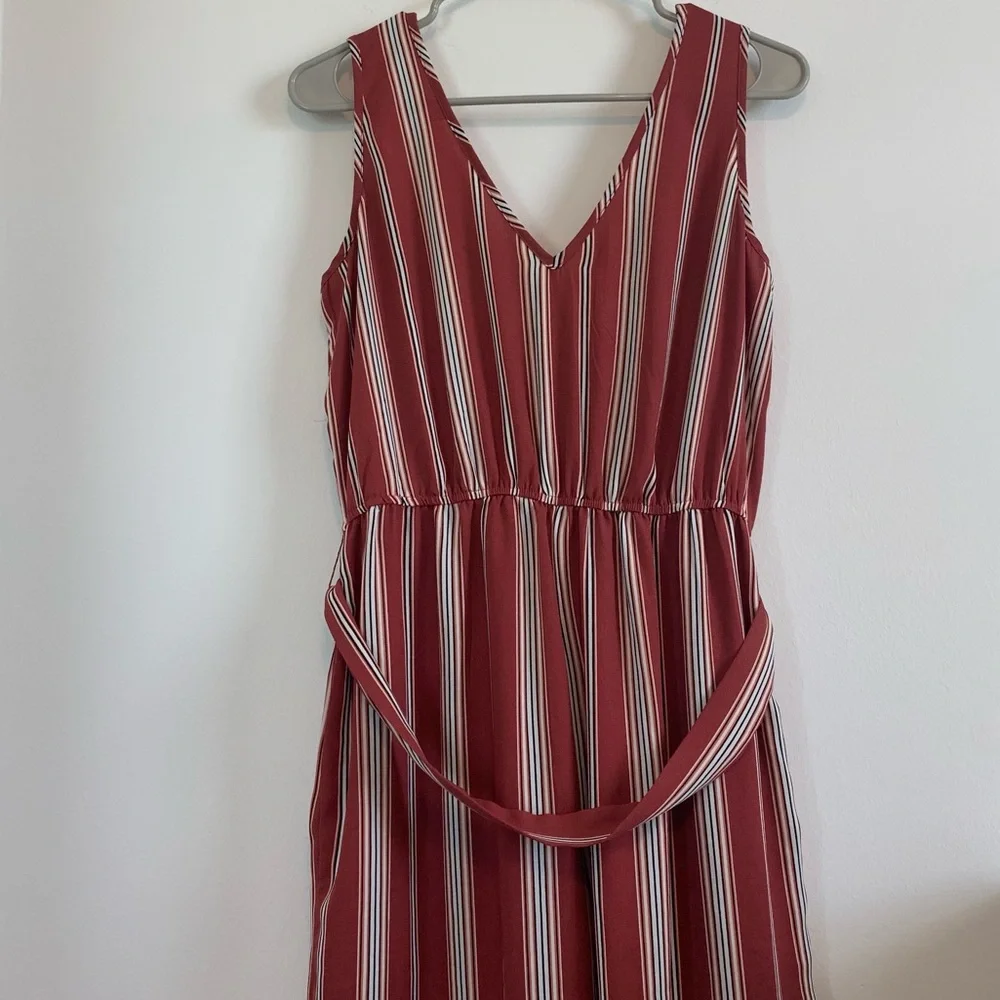 Xhileration Striped Halter Jumpsuit, Maroon and Tan, Size Small - Picture 5 of 6